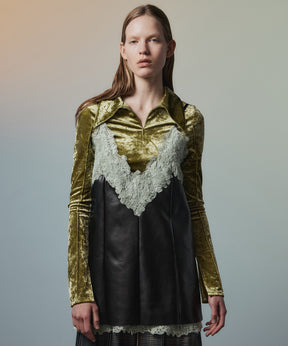 【26AUTUMN PRE-ORDER】Lace-Trim Vegan Leather Tunic