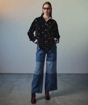 【26AUTUMN PRE-ORDER】Flower Embroidery Velour Overshirt