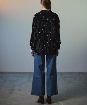 【26AUTUMN PRE-ORDER】Flower Embroidery Velour Overshirt