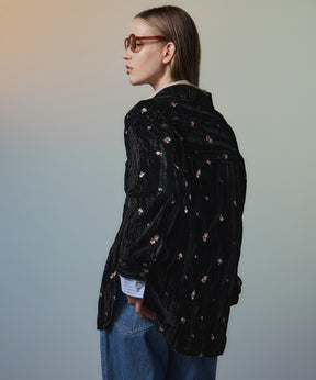 【26AUTUMN PRE-ORDER】Flower Embroidery Velour Overshirt