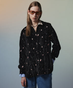 【26AUTUMN PRE-ORDER】Flower Embroidery Velour Overshirt