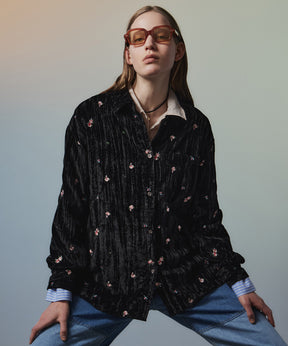 【26AUTUMN PRE-ORDER】Flower Embroidery Velour Overshirt