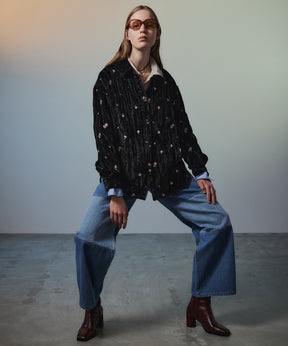 【26AUTUMN PRE-ORDER】Flower Embroidery Velour Overshirt