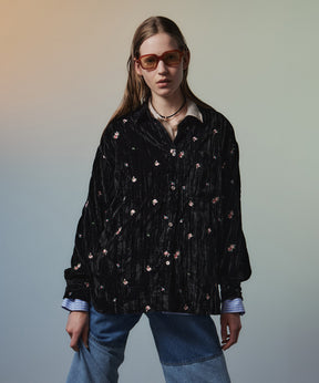 【26AUTUMN PRE-ORDER】Flower Embroidery Velour Overshirt