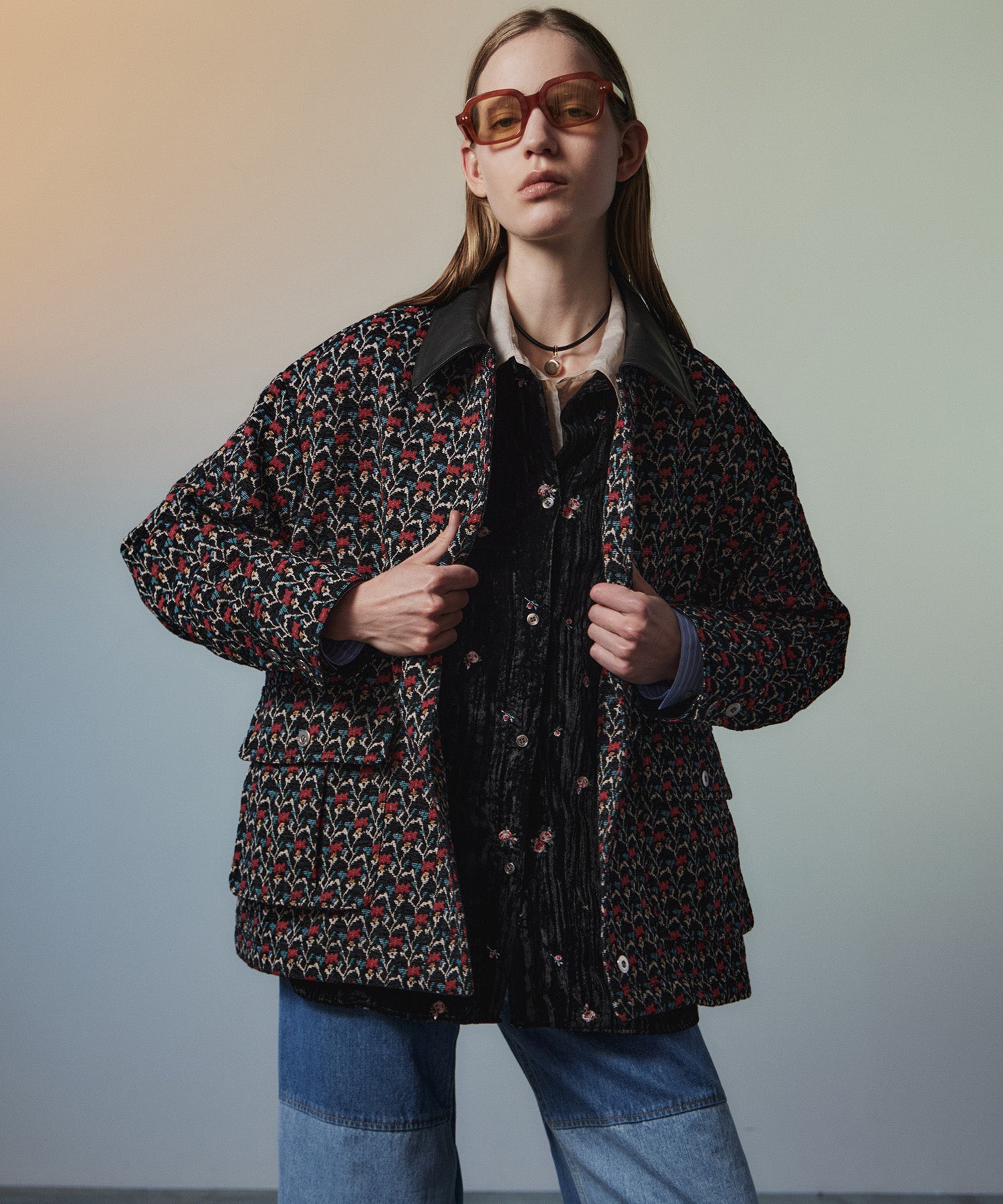 【26AUTUMN PRE-ORDER】Flower Jacquard Utility Jacket