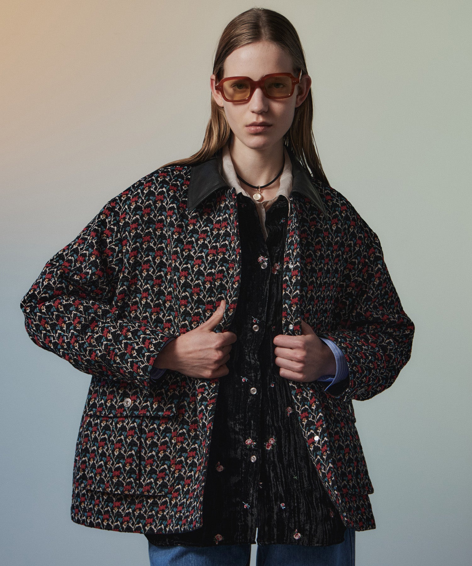 【26AUTUMN PRE-ORDER】Flower Jacquard Utility Jacket