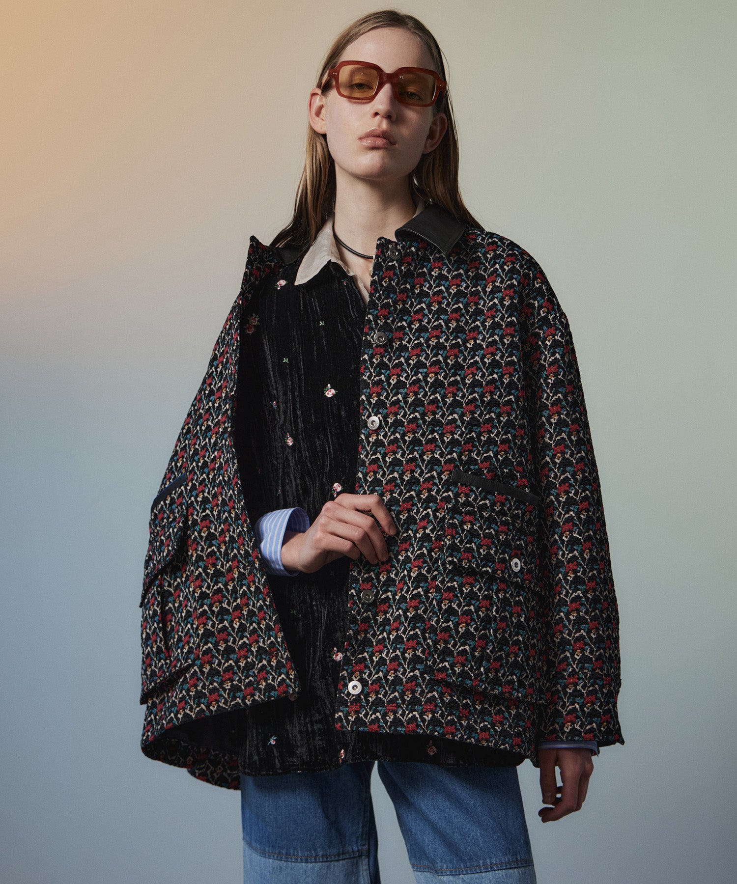 【26AUTUMN PRE-ORDER】Flower Jacquard Utility Jacket