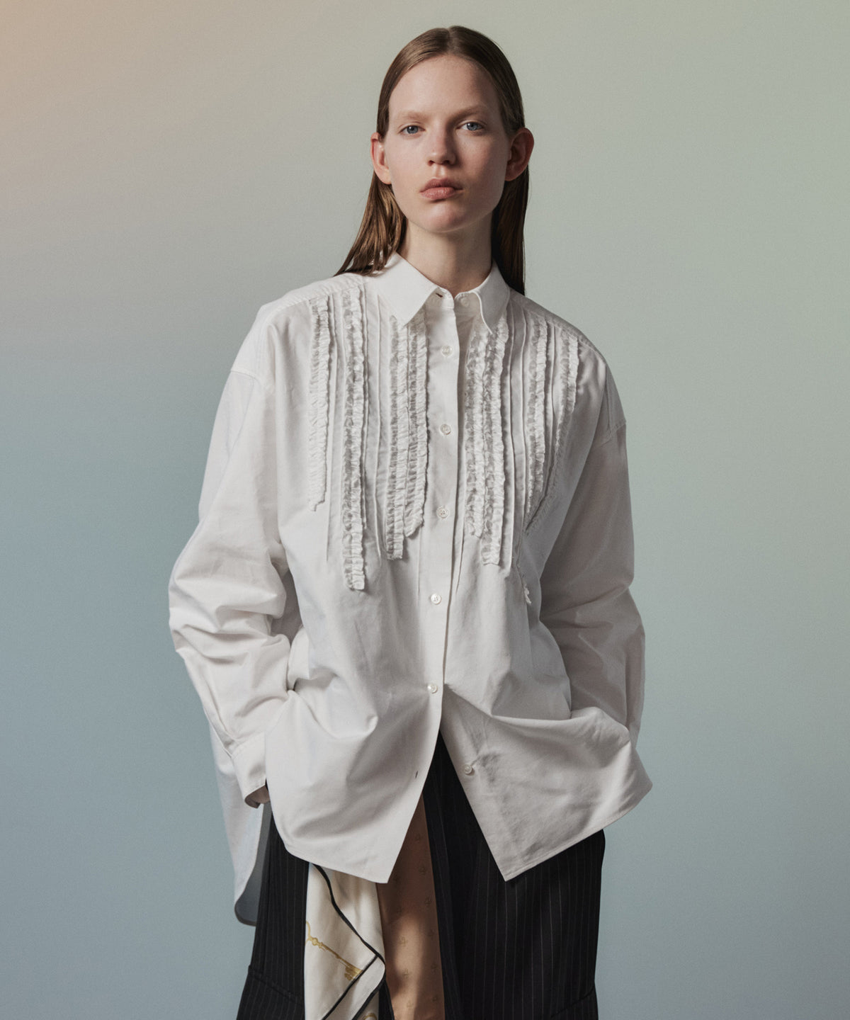 【26AUTUMN PRE-ORDER】Frill Oxford Overshirt