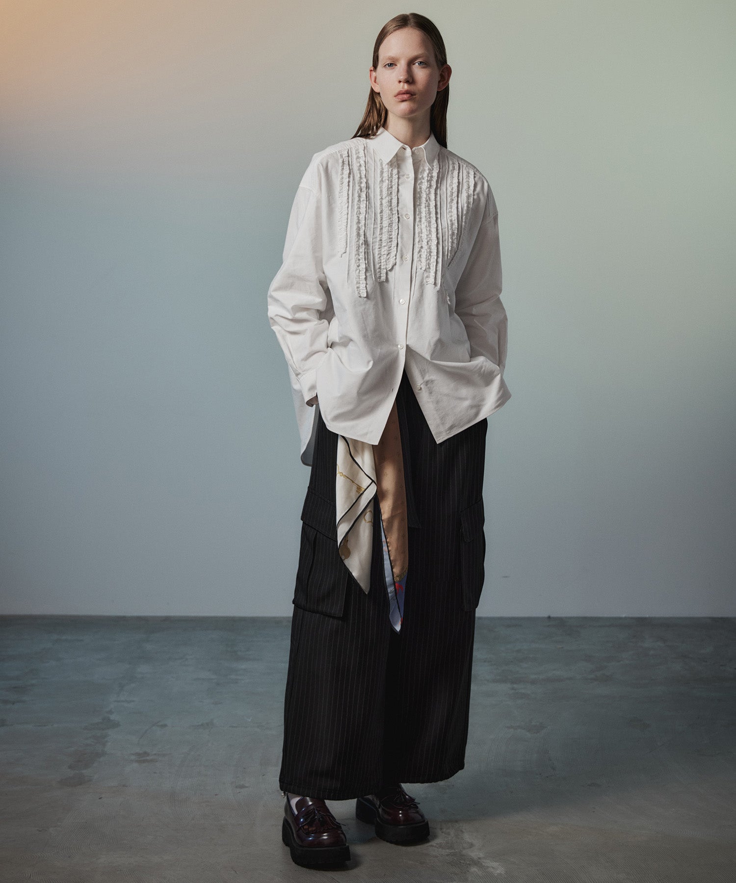 【26AUTUMN PRE-ORDER】Frill Oxford Overshirt