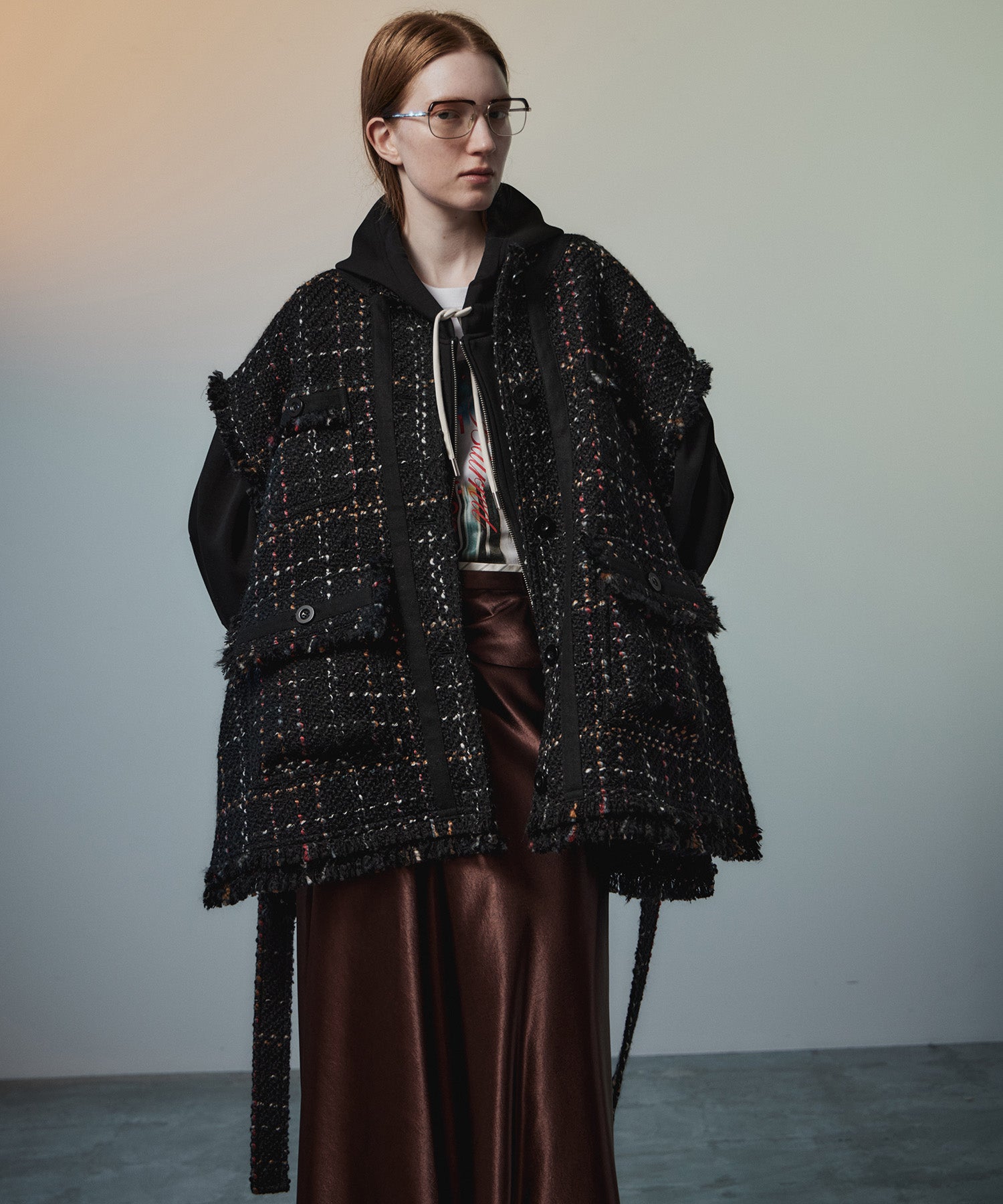 【26AUTUMN PRE-ORDER】Belted Tweed Oversized Vest