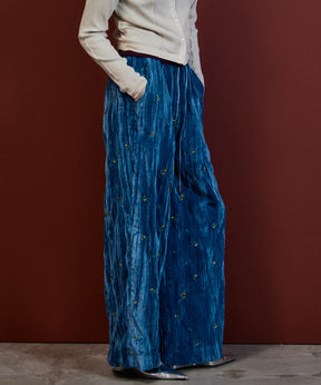 【26AUTUMN PRE-ORDER】Flower Embroidery Velour Easy Pants