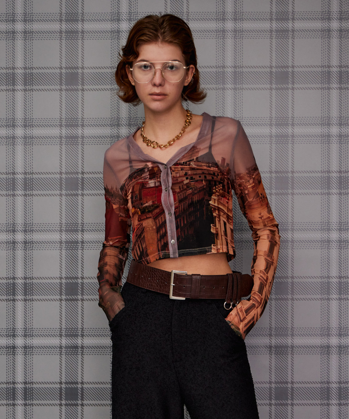 【26AUTUMN PRE-ORDER】City Photo Print Sheer Cardigan