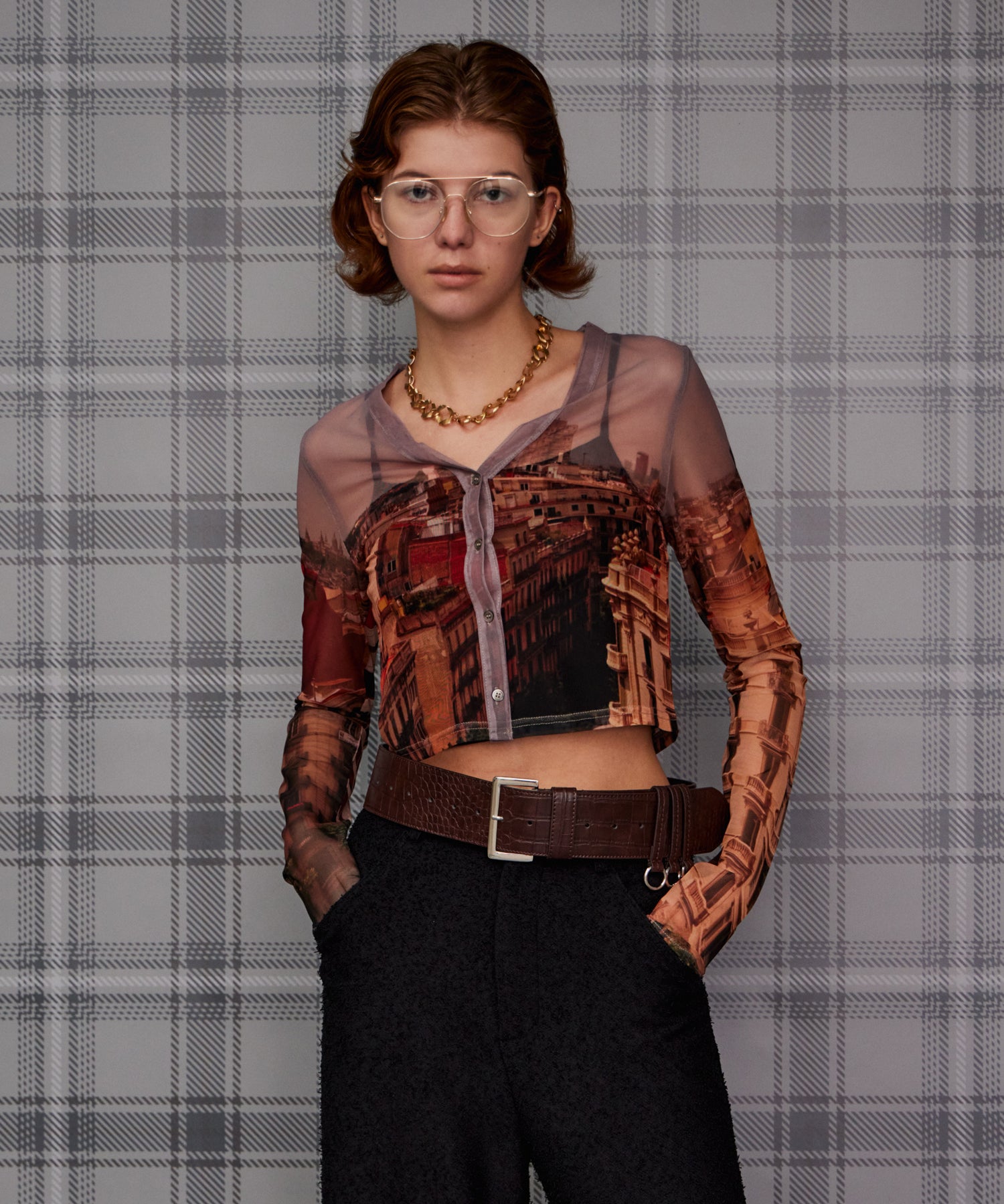 【26AUTUMN PRE-ORDER】City Photo Print Sheer Cardigan
