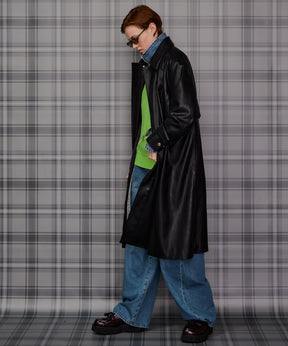 【26AUTUMN PRE-ORDER】Stand Collar Leather Long Coat