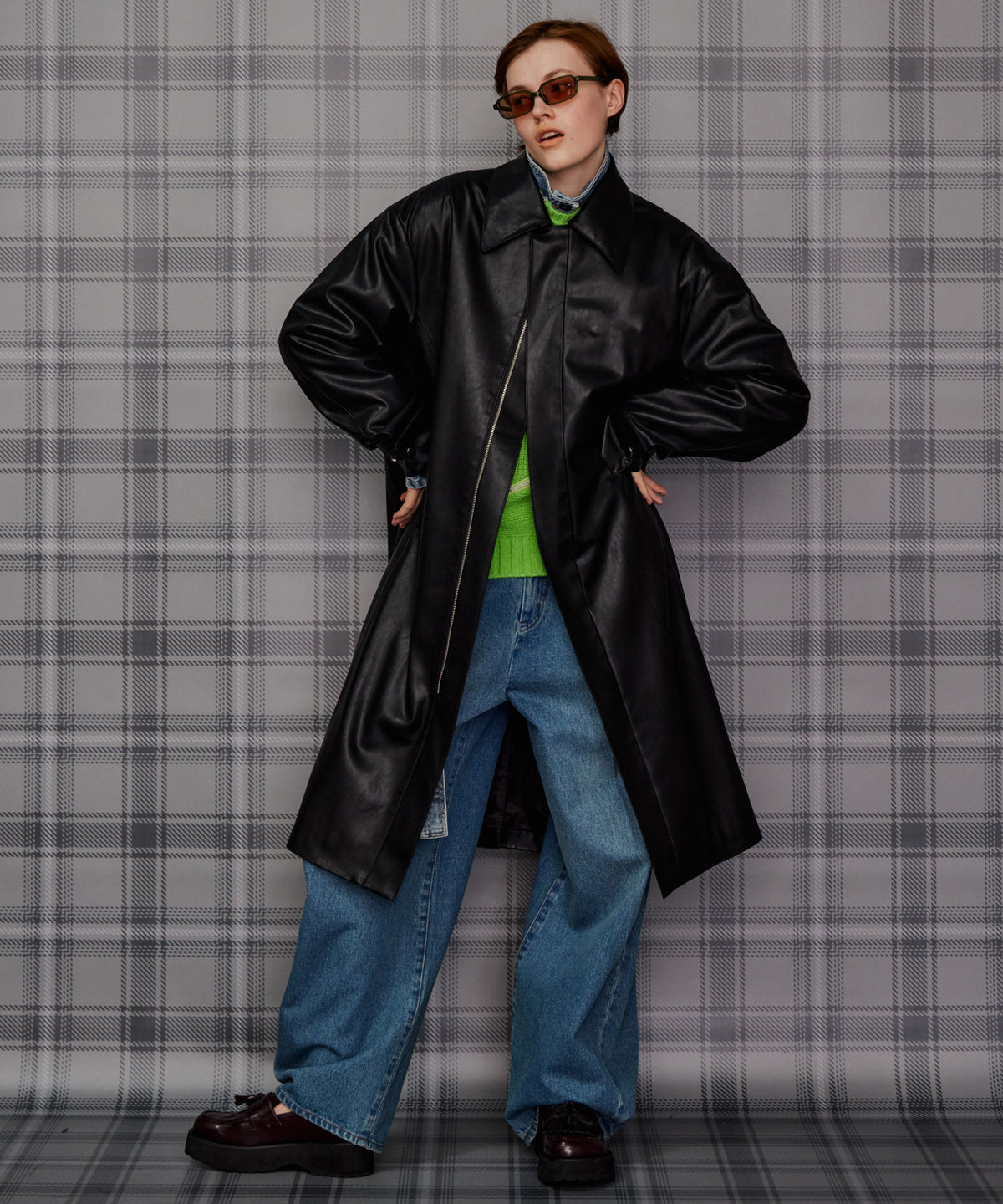 【26AUTUMN PRE-ORDER】Stand Collar Leather Long Coat