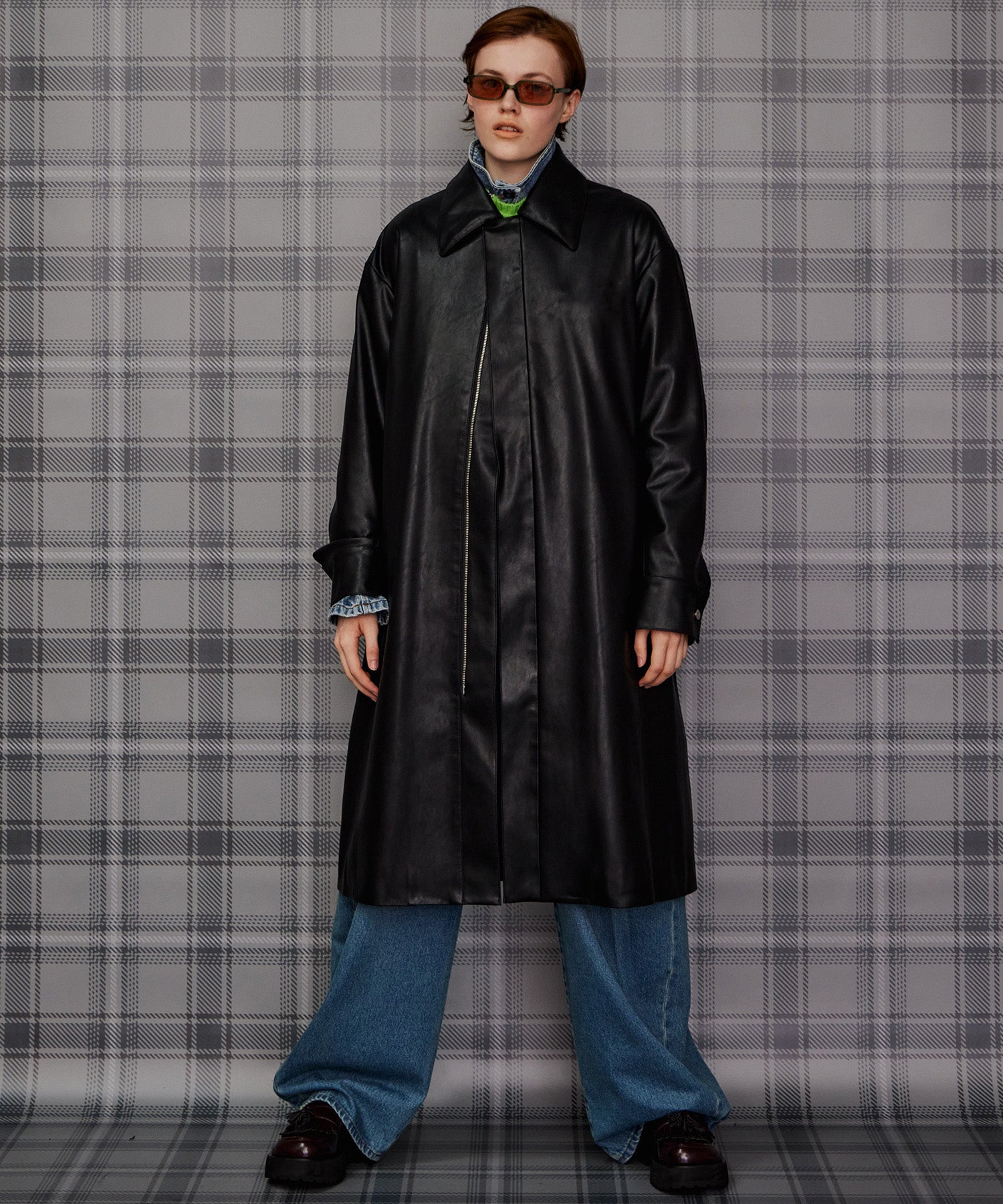 【26AUTUMN PRE-ORDER】Stand Collar Leather Long Coat