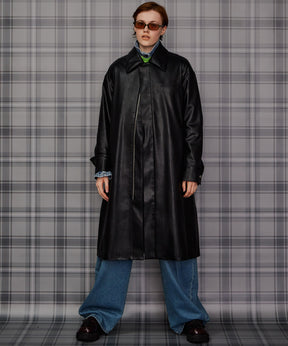 【26AUTUMN PRE-ORDER】Stand Collar Leather Long Coat