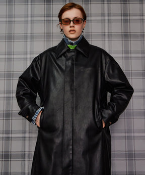 【26AUTUMN PRE-ORDER】Stand Collar Leather Long Coat
