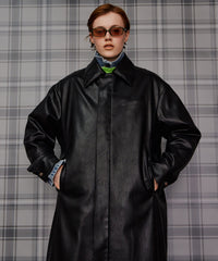 Soutien Collar Leather Long Coat
