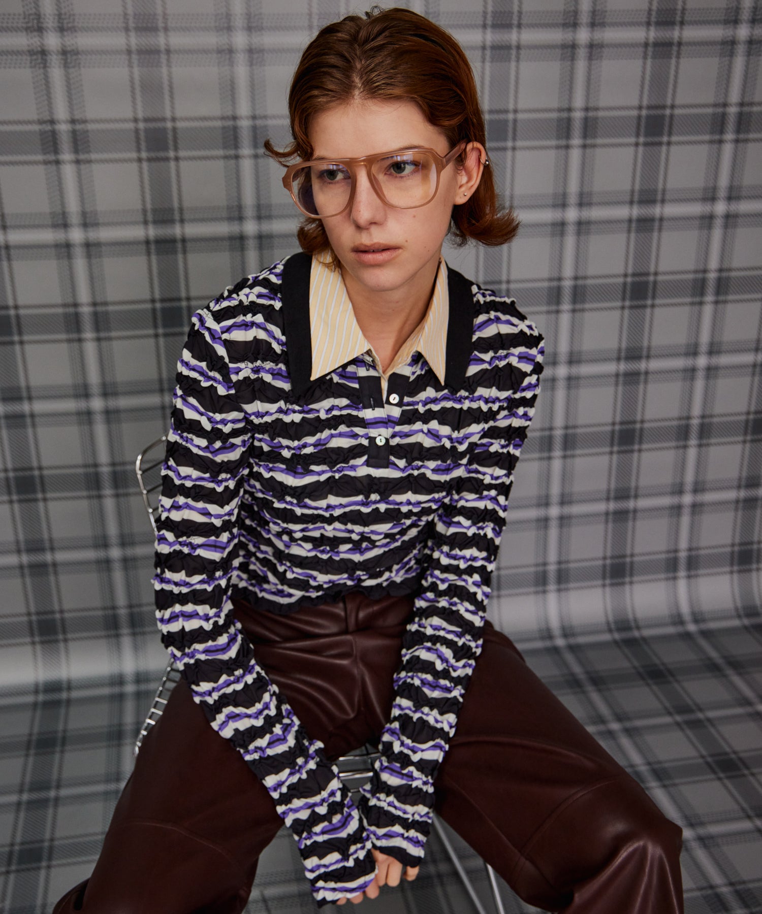 【26AUTUMN PRE-ORDER】Shirring Border Polo Shirt