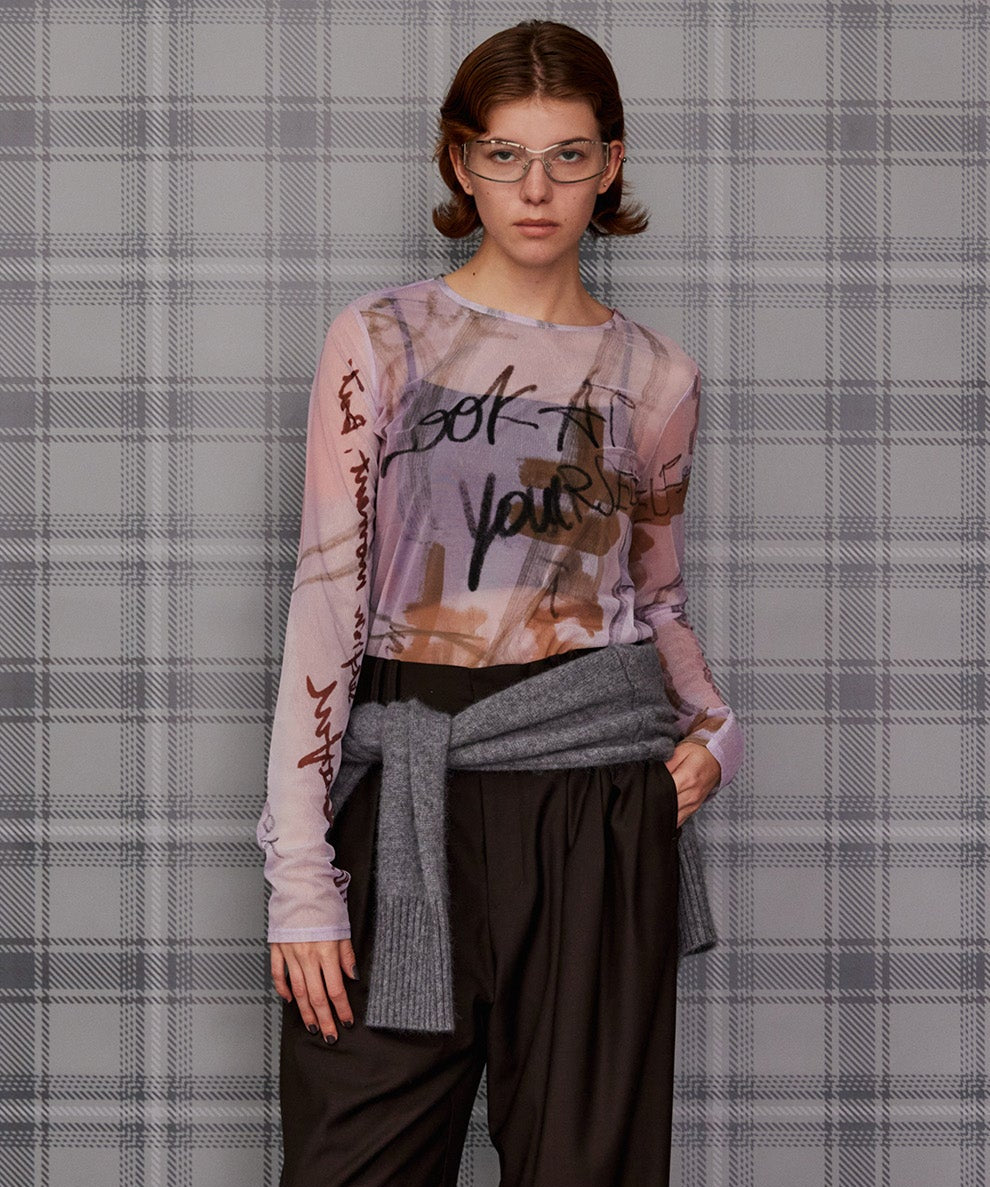 【26AUTUMN PRE-ORDER】Look at Yourself Logo Sheer Top
