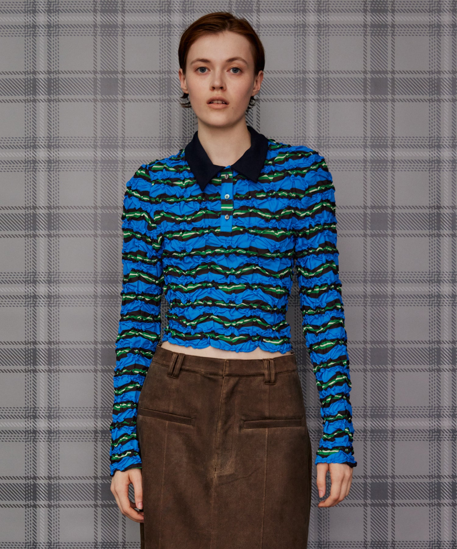 【26AUTUMN PRE-ORDER】Shirring Border Polo Shirt