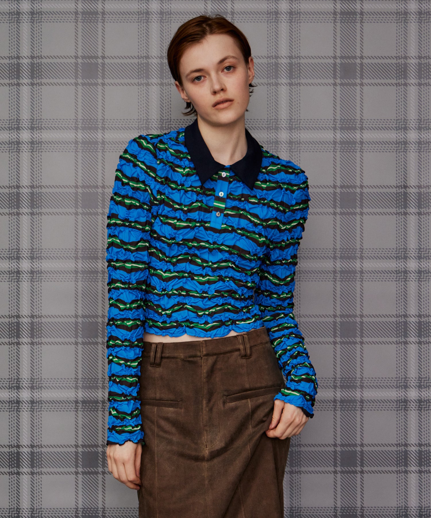 【26AUTUMN PRE-ORDER】Shirring Border Polo Shirt