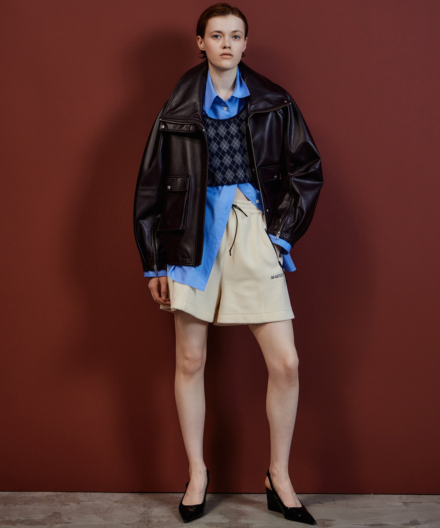 【26AUTUMN PRE-ORDER】Oversized Stand Collar Leather Blouson