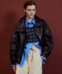 Oversized Stand Collar Leather Blouson