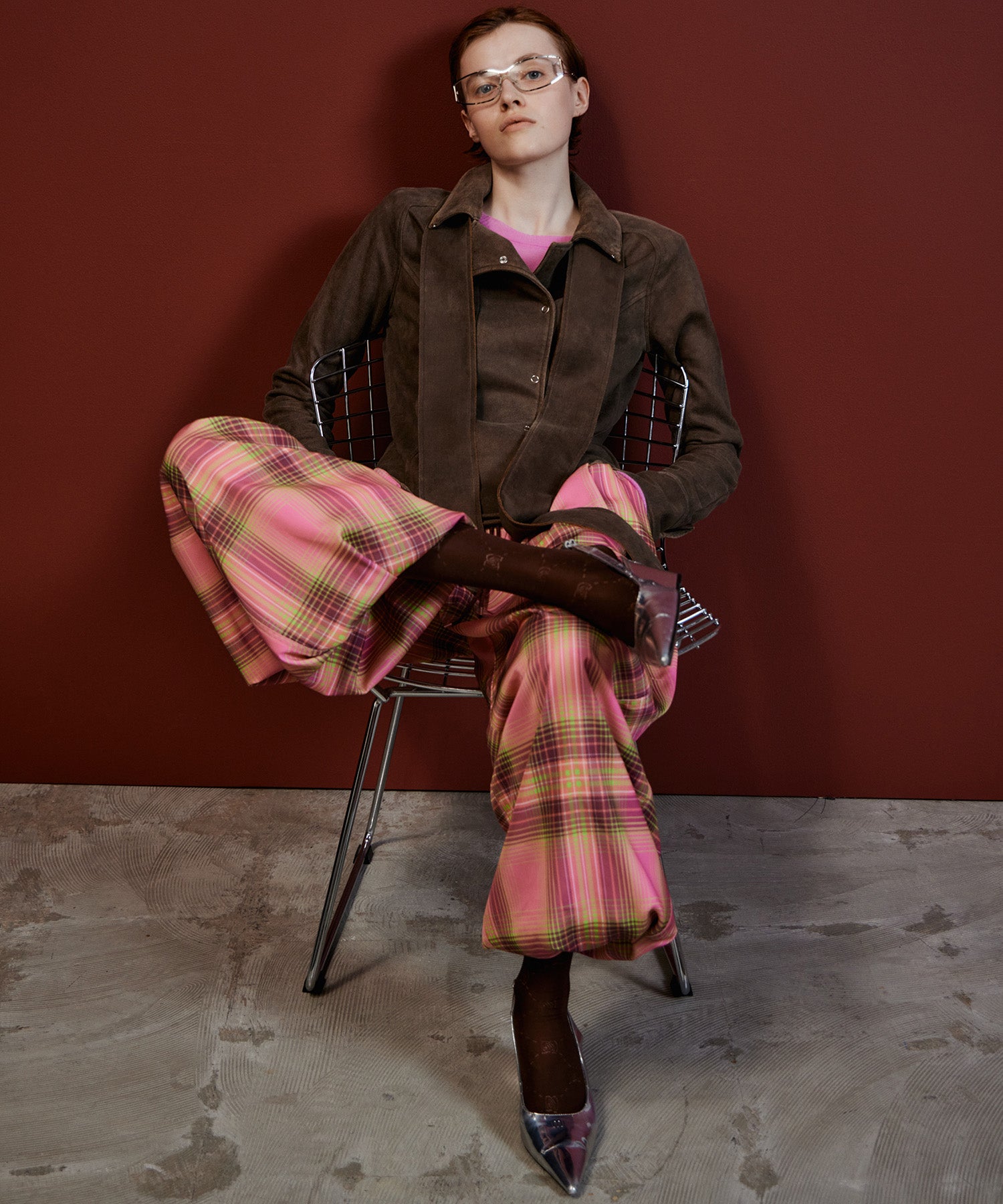 【26AUTUMN PRE-ORDER】Satin Check Easy Pants