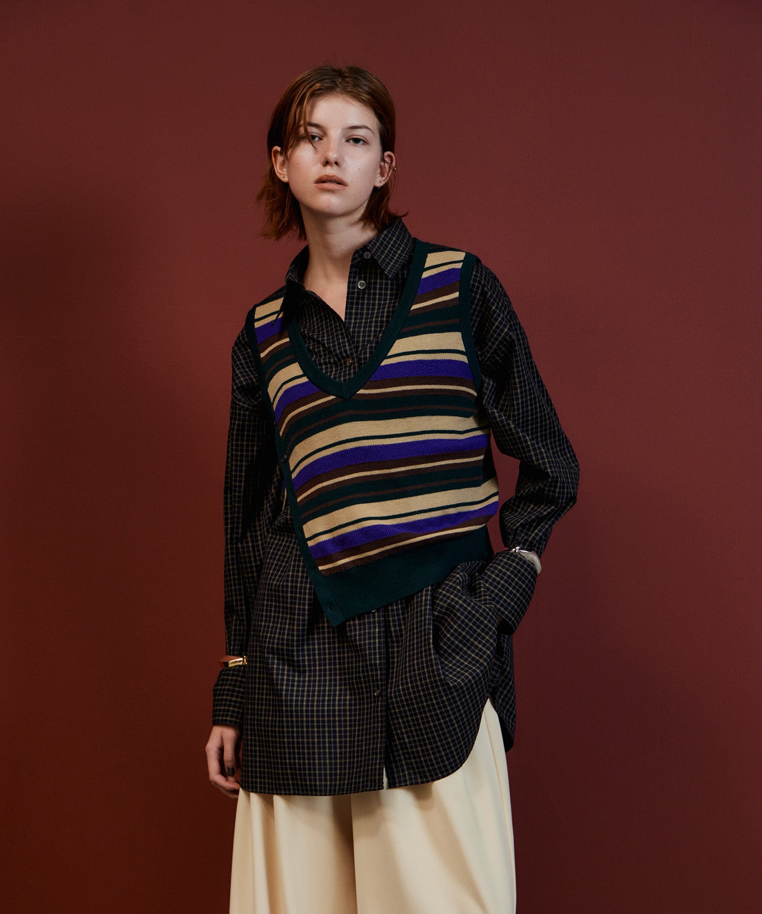 【26AUTUMN PRE-ORDER】Multi-Border Knit Vest