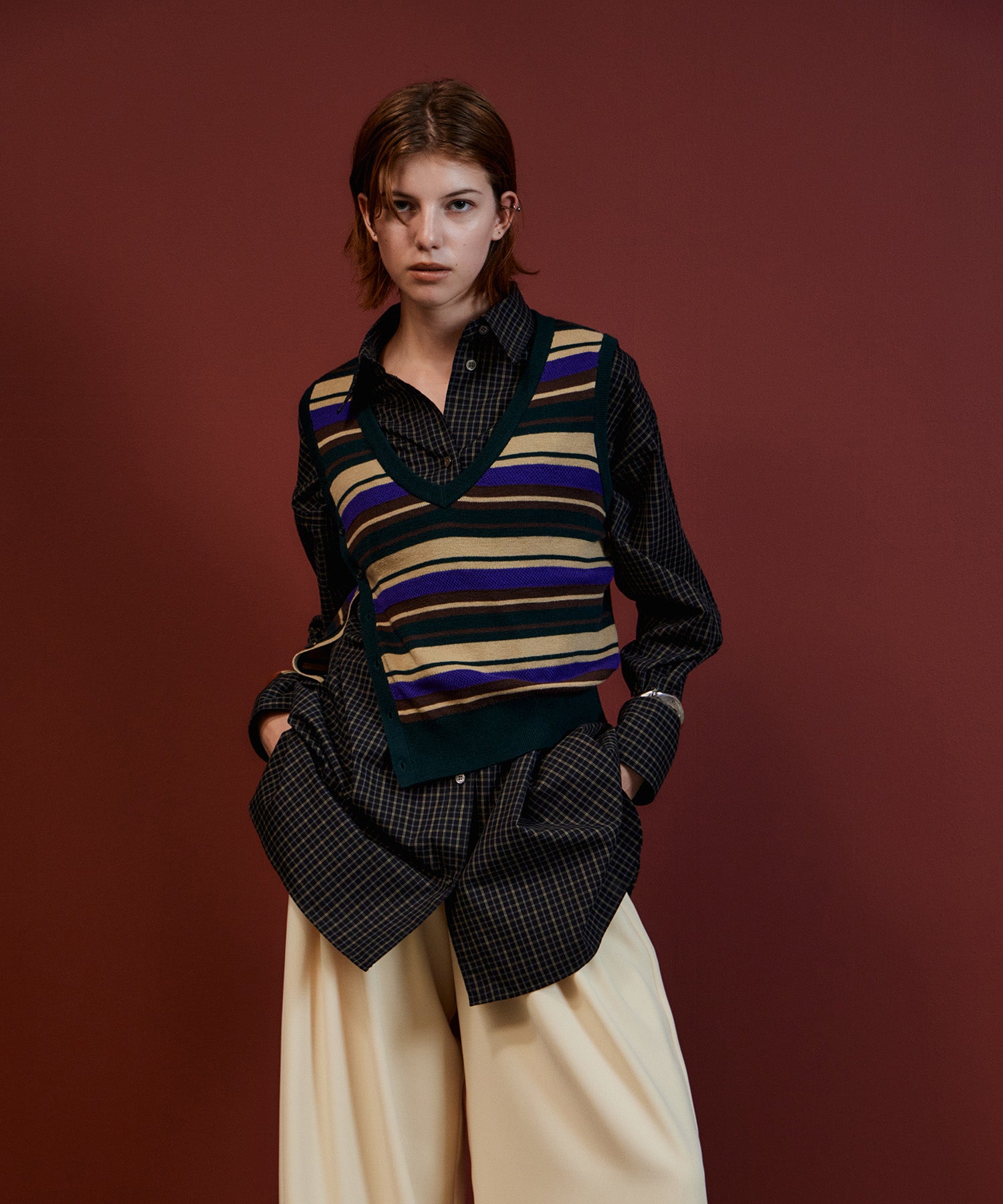【26AUTUMN PRE-ORDER】Multi-Border Knit Vest