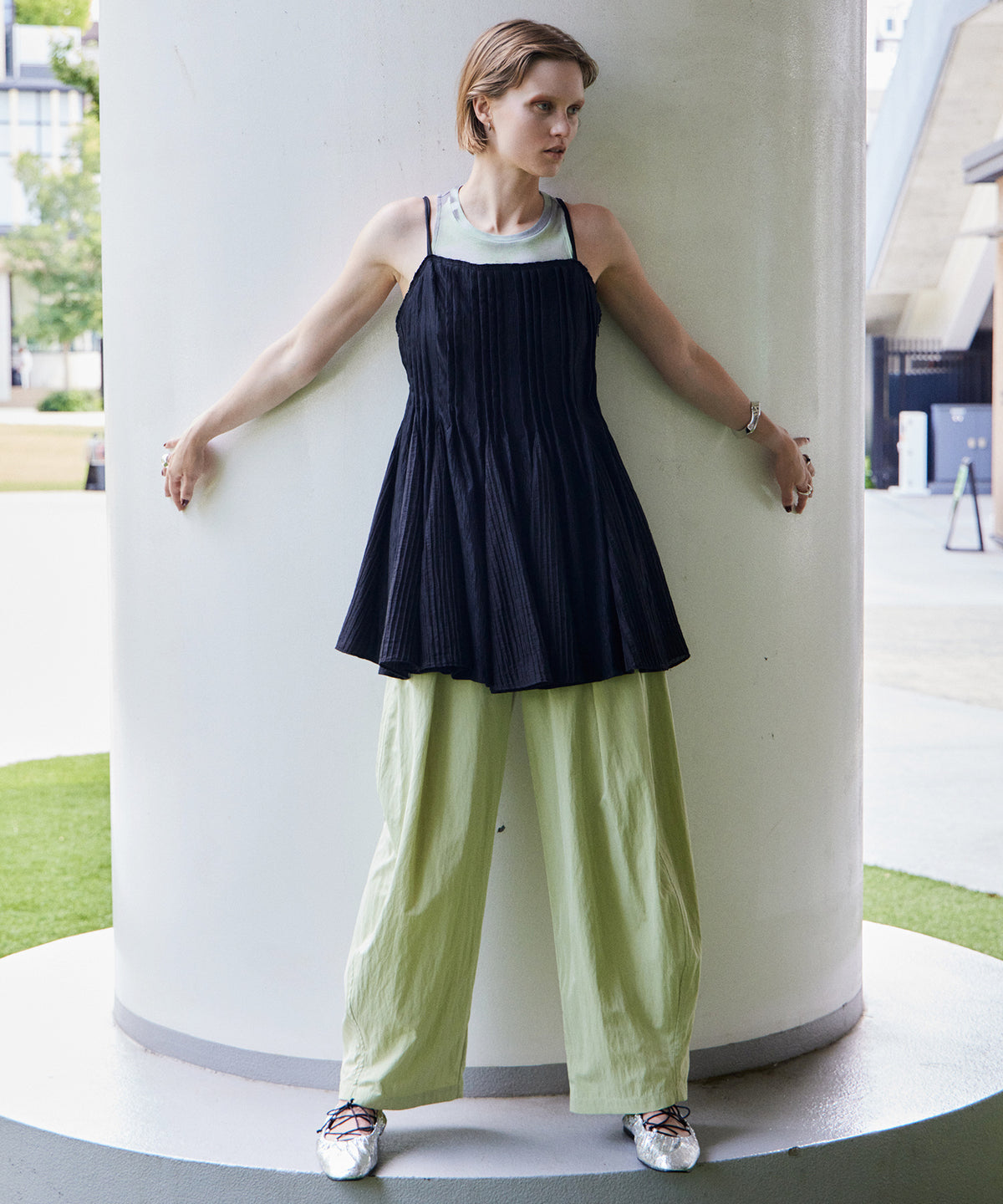 Knife Pleat Mini Dress
