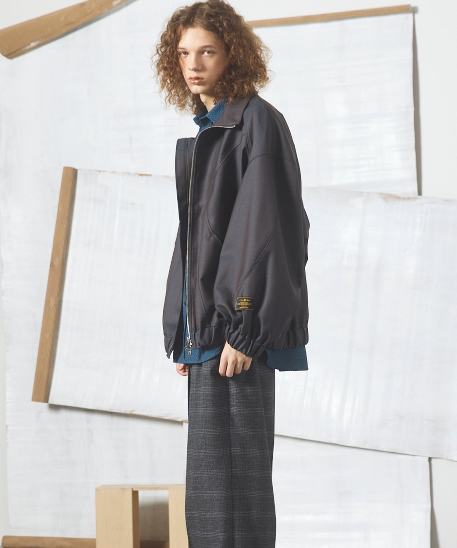 【26AW PRE-ORDER】4 Colors Chambray Washable Wool Prime-Over Switching Stand Collar Blouson