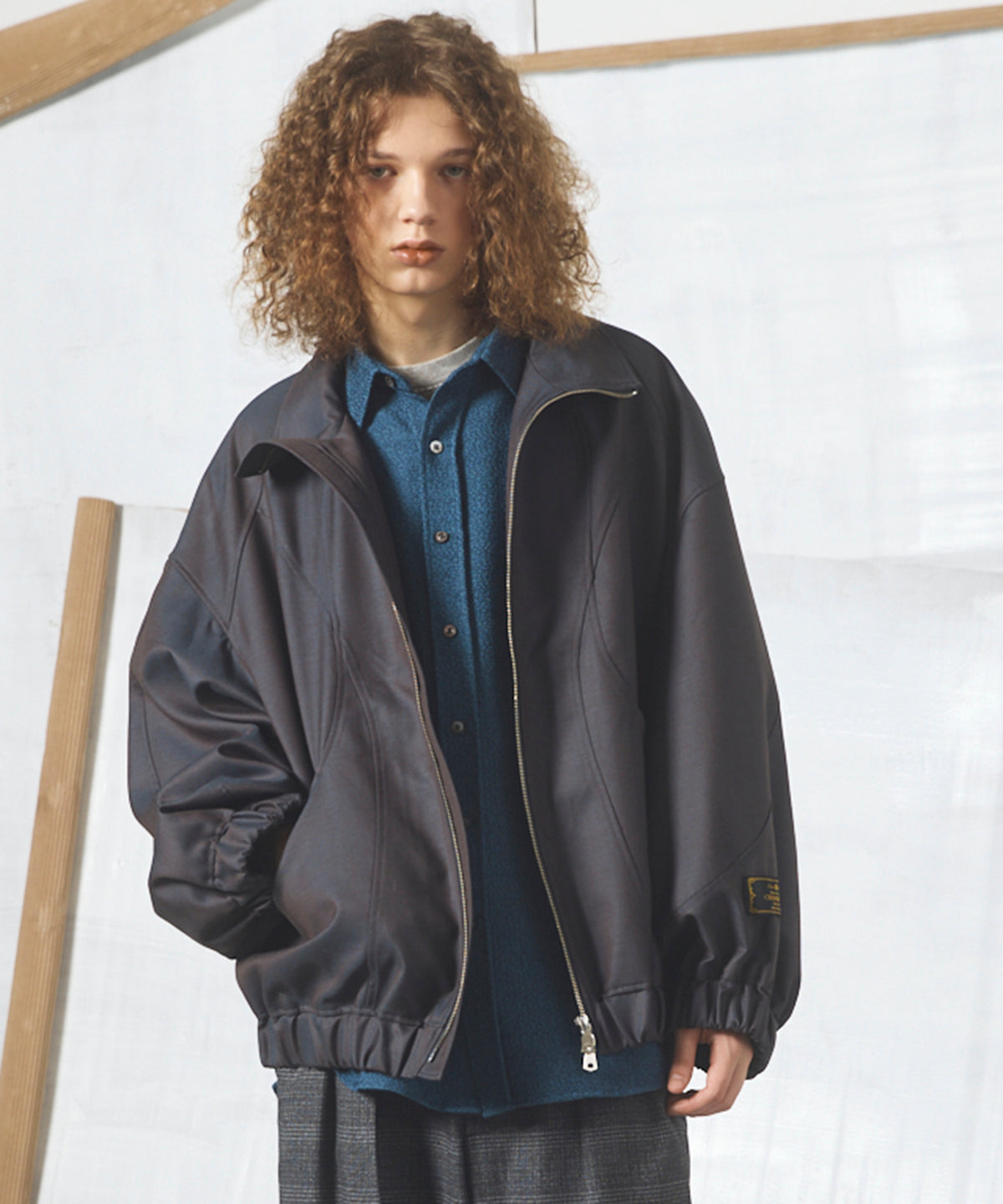 【26AW PRE-ORDER】4 Colors Chambray Washable Wool Prime-Over Switching Stand Collar Blouson
