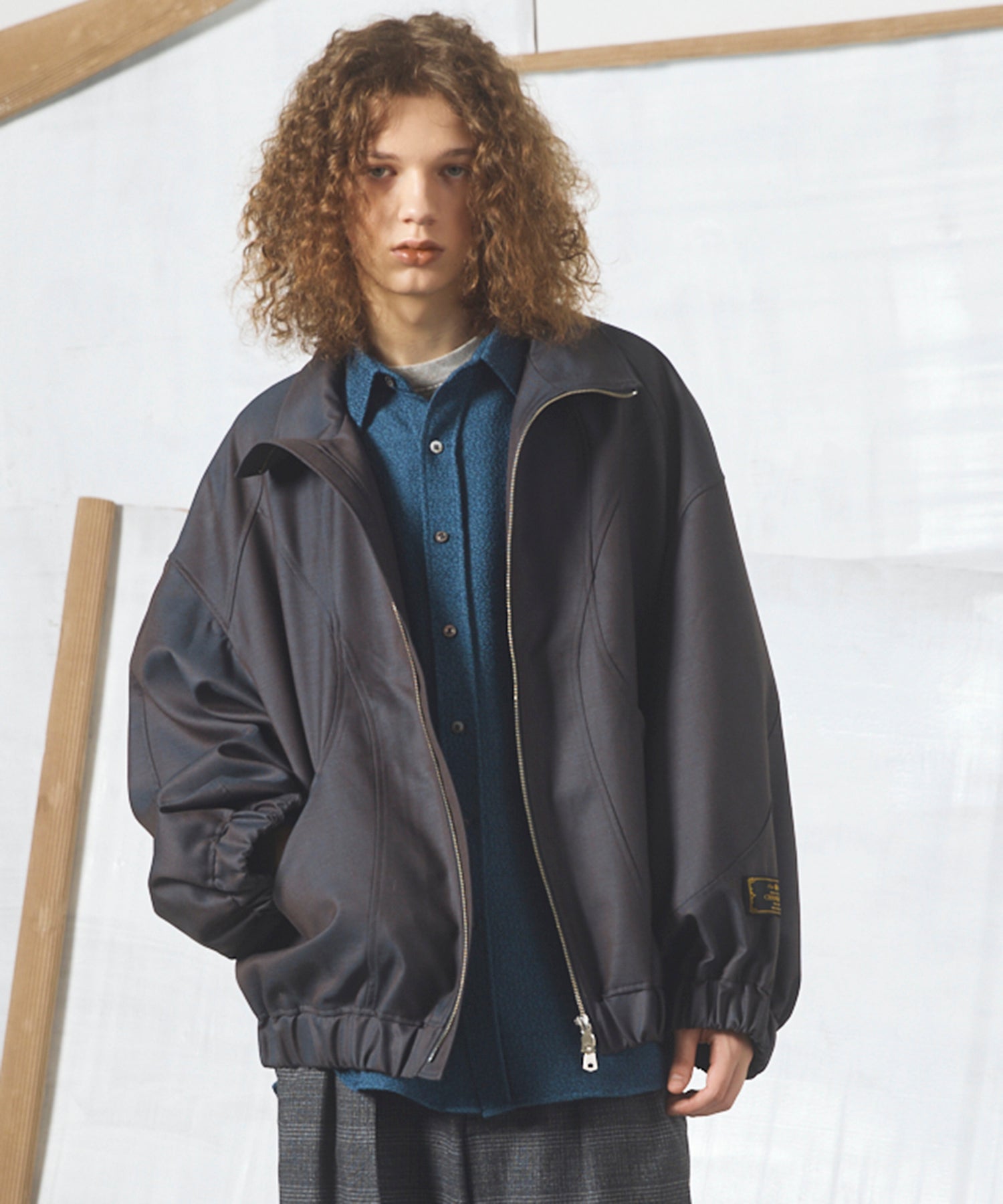 【26AW PRE-ORDER】4 Colors Chambray Washable Wool Prime-Over Switching Stand Collar Blouson