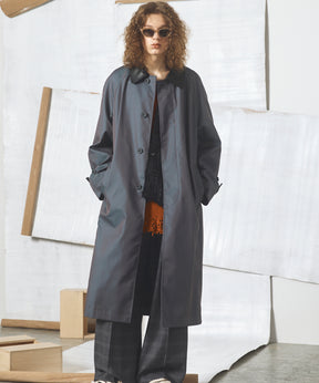 【26AW PRE-ORDER】120/2/2 Suvin Cotton Gabardine Prime-Over Leather Collar Balmacaan Coat