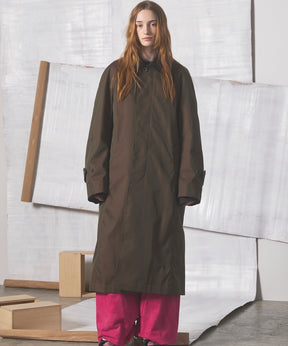 【26AW PRE-ORDER】120/2/2 Suvin Cotton Gabardine Prime-Over Leather Collar Balmacaan Coat