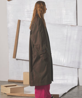 【26AW PRE-ORDER】120/2/2 Suvin Cotton Gabardine Prime-Over Leather Collar Balmacaan Coat