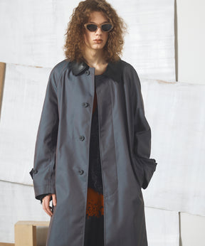 【26AW PRE-ORDER】120/2/2 Suvin Cotton Gabardine Prime-Over Leather Collar Balmacaan Coat