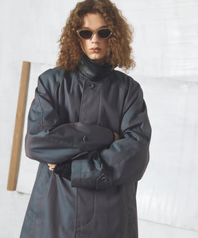 【26AW PRE-ORDER】120/2/2 Suvin Cotton Gabardine Prime-Over Leather Collar Balmacaan Coat