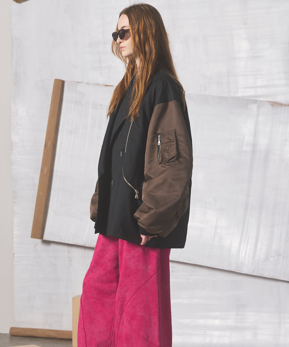 【26AW PRE-ORDER】Prime-Over MA-1 Sleeve Double Breasted Curved Zip Tailored Jacket