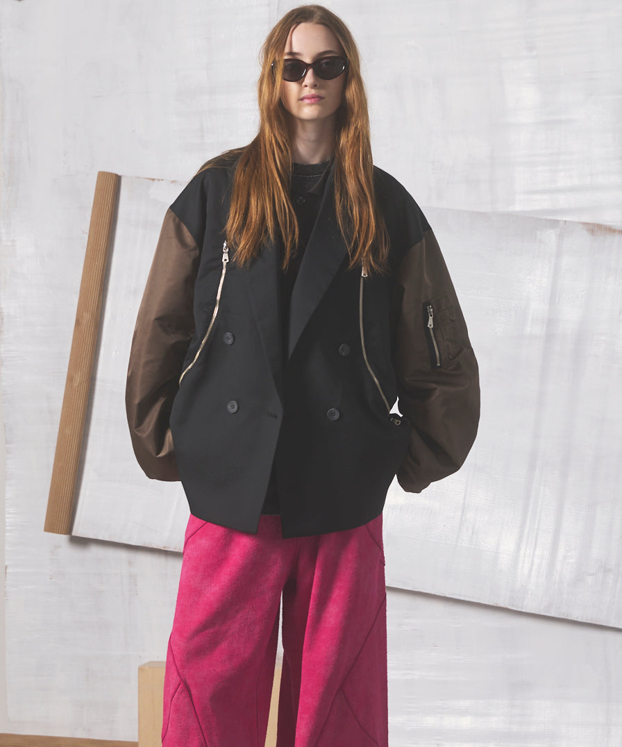【26AW PRE-ORDER】Prime-Over MA-1 Sleeve Double Breasted Curved Zip Tailored Jacket