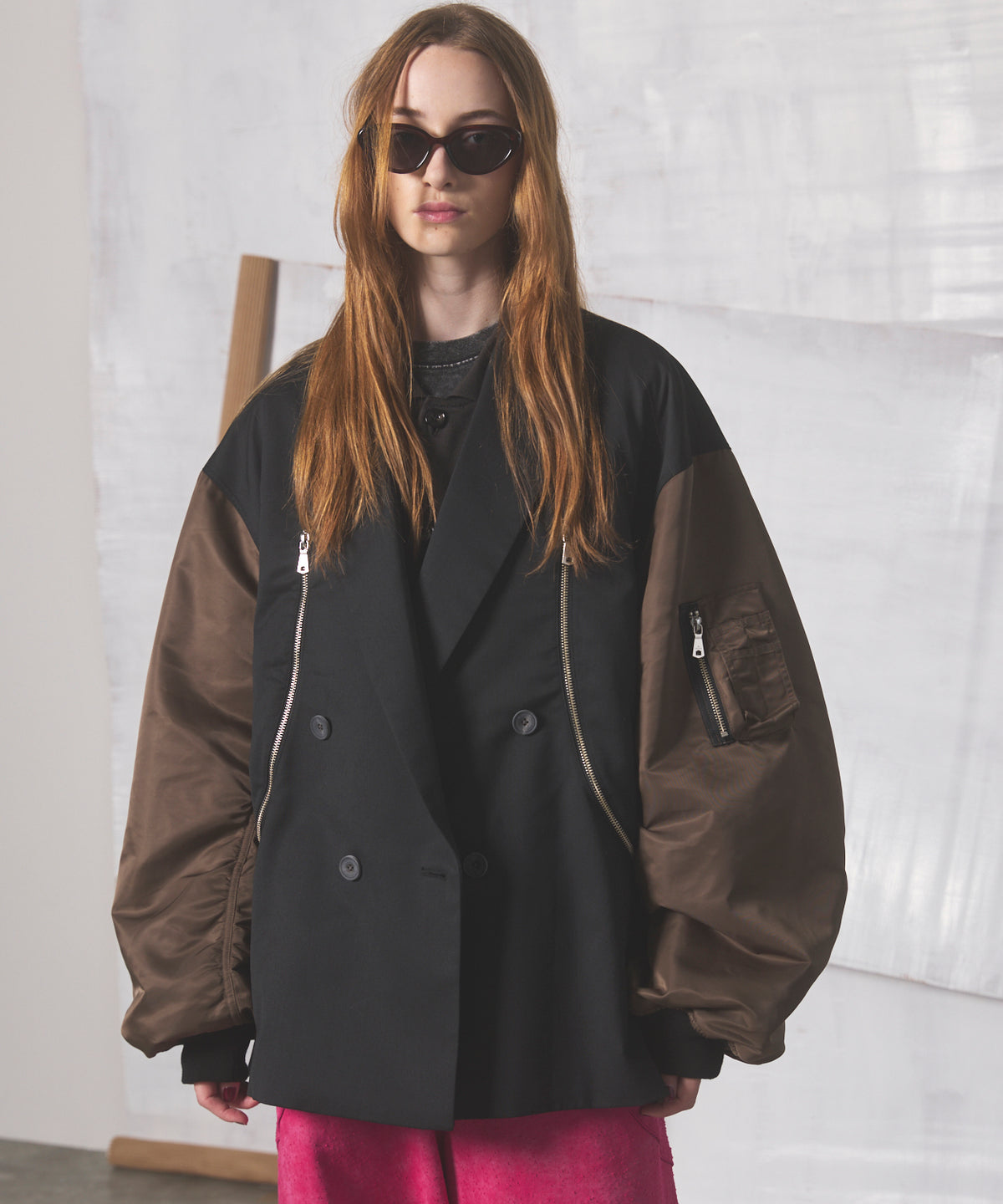 【26AW PRE-ORDER】Prime-Over MA-1 Sleeve Double Breasted Curved Zip Tailored Jacket