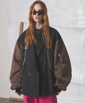 【26AW PRE-ORDER】Prime-Over MA-1 Sleeve Double Breasted Curved Zip Tailored Jacket