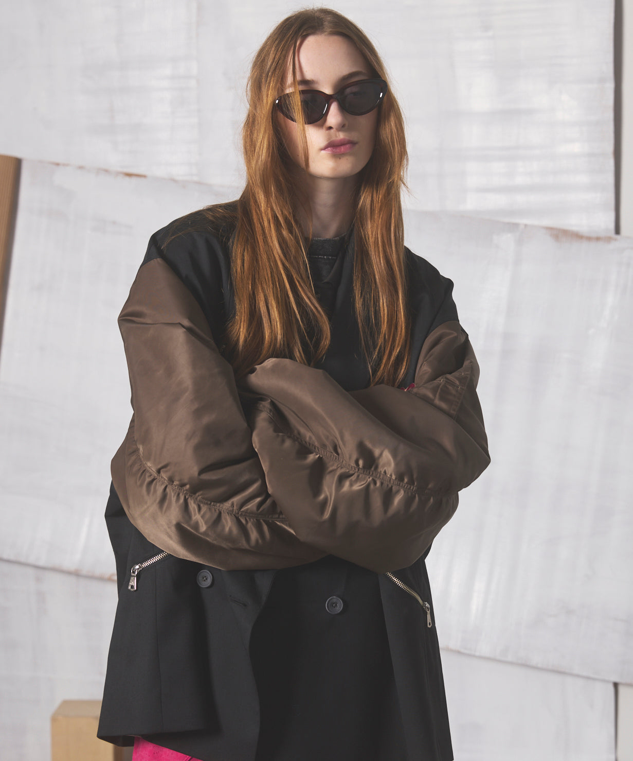 【26AW PRE-ORDER】Prime-Over MA-1 Sleeve Double Breasted Curved Zip Tailored Jacket