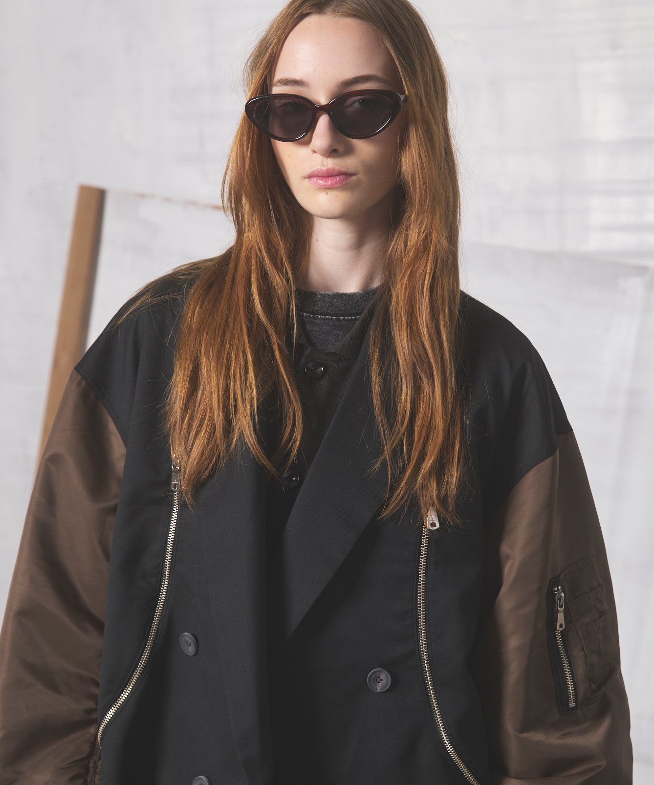 【26AW PRE-ORDER】Prime-Over MA-1 Sleeve Double Breasted Curved Zip Tailored Jacket