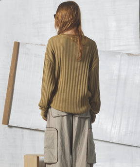 【26AW PRE-ORDER】Shadow Stripe Prime-Over Henley Neck Knit Sweater
