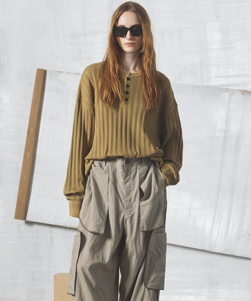 【26AW PRE-ORDER】Shadow Stripe Prime-Over Henley Neck Knit Sweater
