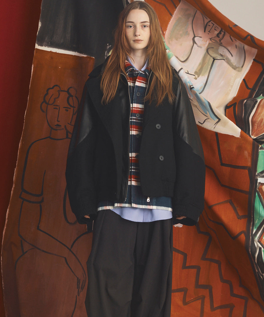 【26AW PRE-ORDER】シープレザーメルトンコンビプライムオーバーレイヤリングダブルブルゾン